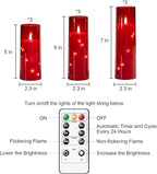Raycare Flameless Candle with Remote Timer – 9 Flickering Acrylic Battery Operated LED Pillar Candles with Embedded Star String for Halloween, Home Decor, and as a Gift (Red)
