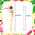 Summer Reusable Drinking Straws 24 Packs Pool Party Decorations Beach Fruit Party Favors Hawaiian Tropical Straws Goodie Bag Gifts for Birthday Party Supplies with 2 Cleaning Brushes