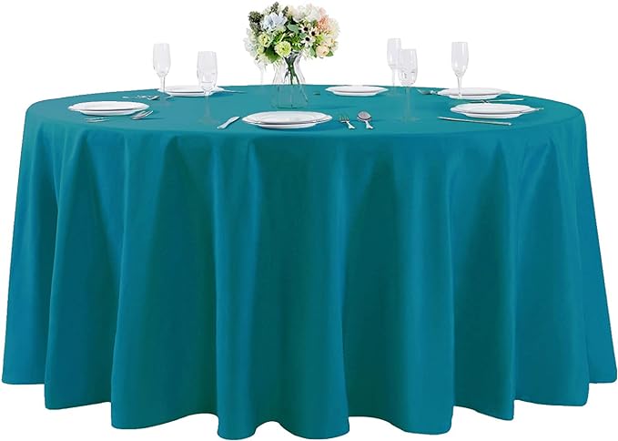 132 inch Round Tablecloth Washable Polyester Table Cloth Decorative Table Cover for Wedding Party Dining Banquet（132 inch, Caribbean Blue）