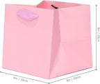 Pink Square Gift Bag 8 in Paper Gift Box Large Square Bottom Kraft Paper Bags with Handles for Party Favor, Birthday Gift Bags (Pink, 8 x 8 x 8 in, 10 CT)