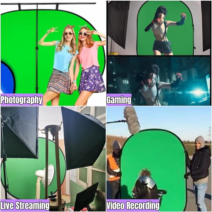 Blue Green Screen Backdrop Double Sided Collapsible Greenscreen Backdrop with Carrying Bag,Portable Pop Up Green Screen Background for Streaming Webcam 39.4 * 59.1"