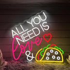 All You Need Is Love & Taco Custom Mexican Restaurant LED Neon Sign Night Light Home Wall Decor For Tacos Party Fast Food Coffee Decoration Size:18x19inches