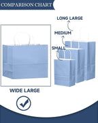 qiqee 50-Packs Light Blue Paper Gift Bags with Handles Bulk 12.6"x4.3"x10" Wide Large Size Party Favor Bags Multiple Uses