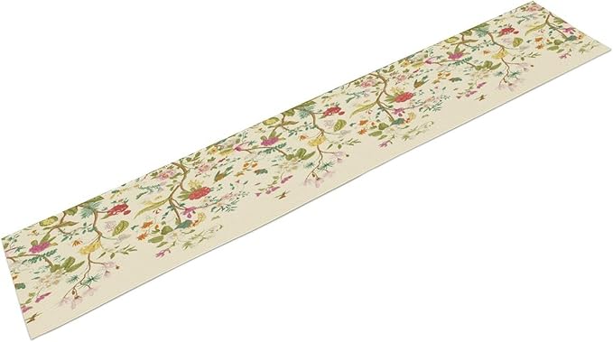 Floral Table Runner, Vintage Birds Wildflowers Herbs Nature Theme Linen Long Table Kitchen Dining Table Holiday Party Decorative Table Runner,13in（33cm） W * 72in（184cm） L