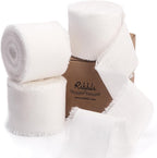 RiRibbli 3 Rolls White Ribbon 1.5 Inch x 18Yards Handmade Cotton Frayed Fringe Ribbons for Gift Wrapping Wedding Invites Bridal Bouquets Baby Shower DIY Crafts Home Decor