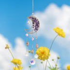 TUOKING Amethyst Crystal Moon Suncatchers for Window Hanging Tree of Life Natural Healing Stones Wind Chimes Sun Catcher Rainbow Maker Good Luck Gifts Decor for Home Garden