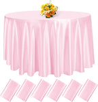 fani 6 Pack 120 Inch Light Pink Satin Tablecloth - Silky Round Tablecloth Overlay Smooth Fabric Table Cover, Bright Table Decoration for Wedding Party Banquet Events Restaurant Kitchen Dining