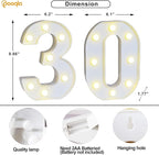 Pooqla 30th Birthday Decoration for Her Him, Decorative LED Light Up Numbers, Marquee Numbers 30 Sign for Party Backdrop 30th Wedding Anniversary Decor, Warm White and Cool White Number 30
