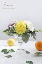 Floroom Artificial Flowers 50pcs Real Looking Canary Yellow Foam Fake Roses with Stems for DIY Wedding Bouquets Bridal Shower Centerpieces Floral Arrangements Party Tables Home Decorations