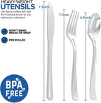 400PCS Pre Rolled Silver Plastic Silverware Sets - Heavy Duty Silver Cutlery - Include 100 Pack Wrapped Disposable Utensils with Napkins for Parties & Dinners & Weddings
