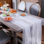 EHLDekol Pearl Table Cloth Elegant Polyester Table Runner with Artificial Pearl Accents Extra Long 10 ft 60 x 120 Inches Pearl Tulle Table Runner for Wedding (60inch Width, White, 1 Piece)
