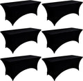 6-Pack 4ft Spandex Black Table Covers for Rectangular Folding Tables - Wrinkle Resistant Stretch Tight Table Cloths - Ultimate Fitted Table Protector for Parties, Trade Shows, and Wedding