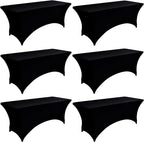 6-Pack 4ft Spandex Black Table Covers for Rectangular Folding Tables - Wrinkle Resistant Stretch Tight Table Cloths - Ultimate Fitted Table Protector for Parties, Trade Shows, and Wedding