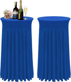Cocktail Table Covers - 2 Pack 24"x 43" Royal Blue Cocktail Table Tablecloth with Natural Wavy Round Skirt for Bar Wedding Party Banquet