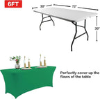IVAPUPU 2 Pack 6FT Table Cloth for Rectangular Fitted Events Stretch Emerald Green Table Covers Washable Spandex Tablecloth Protector for Party, Wedding, Cocktail, Banquet, Festival