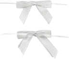 Bright Creations Mini Silver Ribbon Bows - 3-Inch, Silver, 100 Count, Polyester Satin - Twist Tie Bows for Treat Bags, Party Favors & Crafts