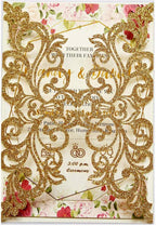 25PCS Gold Glitter Laser Cut Wedding Invitations Cards with Envelopes,Blank Inner Sheets,Ribbons for Wedding Bridal Shower Quinceañera Engagement Birthday Invites