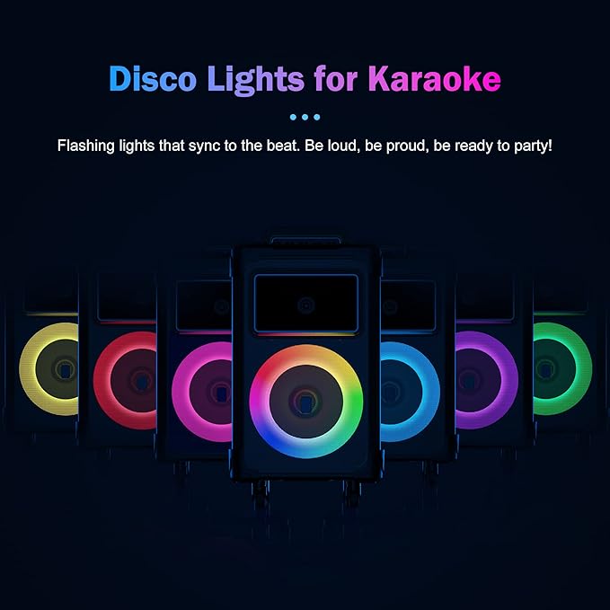 JYX Karaoke Machine with 2 Wireless Mics, 10" Woofer 500W Peak Power Big Portable Bluetooth Speaker with Bass/Treble Adjustment, PA System with Remote Control, LED Lights, Rolling Wheels and Trolley