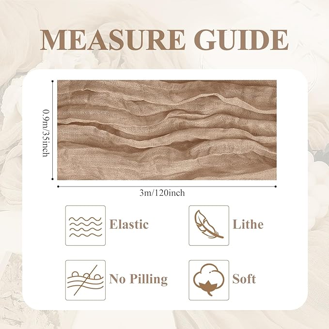 Asee'm 2pcs Cheesecloth Table Runner 120 Inches Long Nude Boho Gauze Cheese Cloth Runner 10FT Rustic Sheer Table Runners for Christmas Wedding Party Baby Shower Spring Easter Decoration