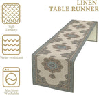 Boho Bohemia Style Table Runner, Vintage Teal Brown Retro Flower Rustic Country Style Floral Print Pattern for Home Kitchen Table Decor Dining Coffee Room Garden Party Decor 13x72in