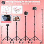 22" Foldable Ring Light with Stand for iPhone ipad, 75" Tripod with Wheels 50W 6500K LED Display/2 USB Ports Large Ringlight Rolling, Tattoo Barber Makeup Studio Video Photography Lighting(Pink)