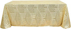 Efavormart 90"X132" Gold Sparkly Sequin Geometric Tulle Rectangular Tablecloth