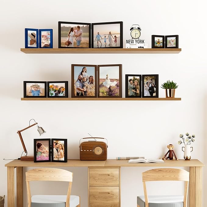 decorUhome Double 8x10 Picture Frame Vertical, Engineered Wood Bifold Photo Frame with Plexiglass for Tabletop Display, 8x10, Royal Blue
