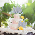 Ephlyn 6Pcs Paper Palm Leaves Fan Cake Toppers Palm Leaf Fan Cake Picks Craft DIY Fan Cupcake Toppers Palm Spear Leaves Cake Decorations for Baby Shower Wedding Birthday Party Supplies Bright Silver