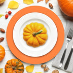 50 Pieces Orange Paper Place Mats Fall Pumpkin Spice Color Round Disposable Table Mats Thankgiving Decorative Placemats for Orange Party Supplies Home Dining Tableware Decor