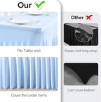 Wish Care 6 Pack Baby Blue Spandex Table Clothes for 8 Foot Rectangle Tables, 8FT Wrinkle Free Fitted Tablecloths Ruffles Design Table Cover for Party, Banquet, Wedding and Events