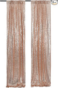 2ft x 8ft Rose Gold Sequin Backdrop Curtains Photography 2 Panels for Party Decoration, Rose Gold