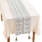 ISAENNE Designer White Elegant Linen Table Runner 87 Inches Long,Chinoiserie Floral Decor Durable Table Runners for Dining Tables,Thanksgiving,Kitchen Tables,Christmas,12"*87"-Mosella D
