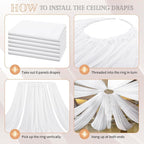 6 Panels White Ceiling Drapes 5ftx30ft Sheer Drapery Ceiling Curtains Chiffon Fabric Arch Draping for Wedding Party Ceremony Birthday Baby Shower Reception Stage Ceiling Decorations