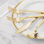 BESTVIP 100 Pack Pre Rolled Gold Plastic Silverware Set, Disposable Wrapped Cutlery Set with 100 Napkins, 100 Knives, 100 Forks and 100 Spoons for Party, Birthday