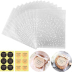 Self Adhesive Cookie Cellophane Treat Bags with Seal 4x4 Inches, 4 Mils Self Sealing Resealable Plastic Packaging Bags with Thank You Labels for Gift Giving Party Favor Bakery Candy Chocolate 100 Pcs