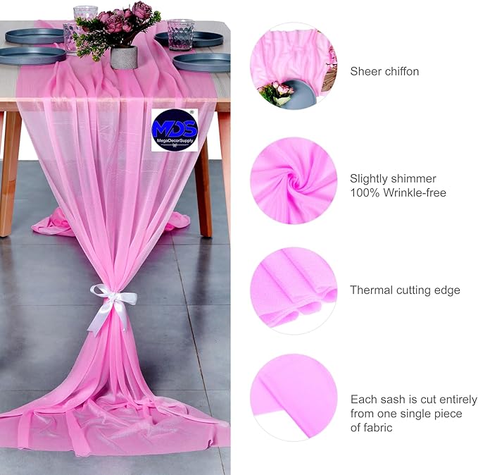 MDS Halloween Chiffon Table Runner - 20 Pack, 29 x 170 Inches, 14ft Each - Sheer Spooky Table Runners for Haunted House Parties, Trick-or-Treat Tables, Witchy Décor, Wedding & Events - Bubblegum Pink