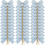50pcs 3.5" Light Blue Satin Ribbon Bows Twist Ties Bows Wine Bows Tie with Fish Tail Cutting (Lt.Blue)