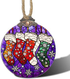Stained Glass Christmas Decorations, Colorful Socks Suncatcher for Window Christmas Tree Hanging Ornaments Silver Snowflake Sun Catcher Xmas Decor Gifts for Women Men Mom Nana Friend