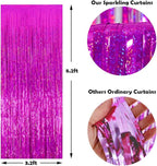 Valentine Backdrop Foil Fringe Curtains Party Decorations - Melsan 3 Pack 3.2 x 8.2 ft Tinsel Curtain Party Photo Backdrop for Birthday Party Baby Shower or Graduation Decorations Rose Red