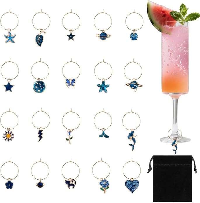 Wine Glass Charms Wine Charms for Stem Glasses Glass Markers Identifiers Tags for Christmas Tasting Party Favors Decorations