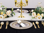 50Guests Pre Rolled Gold Plastic Silverware Sets - Heavy Duty Hammered Gold Cutlery Include 50 Pack Wrapped Disposable Utensils with Napkins for Parties, Dinners & Weddings