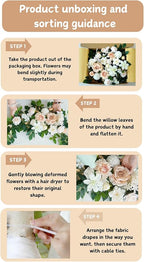 Artificial Wedding Arch Flowers Kit(Pack of 4),2Pcs Artificial Flower Arch Decor, 2Pcs Chiffon Fabric Drapes, Ceremony Decoration, Floral Outdoor Party Decor (Champagne & Cream)