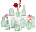 Vintage Small Glass Vases Set of 10,Mini Bud Vases for Flowers,Amber Glass Vases for Centerpieces,Wedding Decorations,Home Table Flower Decor(Sage Green)