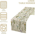Floral Botanical Table Runner, Garden Spring Flower Botanical Butterfly Animal for Restaurant, Kitchen, Wedding, Party Rectangular Table Runner Decoration,13in（33cm） W * 90in（229cm） L