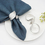 Silver Leaf Napkin Rings Set of 6, Leaves Napkin Rings for Table Setting, Metal Leaf Napkin Holder Rings for Holiday Party, Wedding, Banquet, Formal or Casual Dinning Table Decor (Silver)