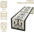 Ancient Abstract Pattern Table Runner, Tree of Life Eagle Dragon Boat Rudder Black and White Table Runner 13x60 Inch