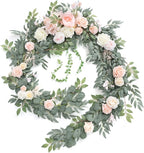 Ling's Moment 9FT Flower Garland for Backdrop Decorations - Wedding Arch Flowers, Eucalyptus & Rose, Artificial Floral Garland for Mantle - Sweetheart Table Decor for Ceremony Reception, French Pink