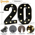 Pooqla Light Up Numbers, Decorative Marquee Number Light Sign for 20th Birthday Party Decor, LED Battery Powered Lighted Sign for Party, Lighted Number 20 for Wall Home Anniversary Decoration