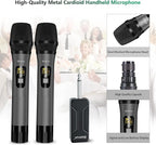Wireless Microphone, Bietrun UHF Metal Dual Handheld Cordless Dynamic Mic System with Rechargeable Receiver, 1/4‘’Output, for Karaoke, Church, Speech, Wedding, Party Singing(160 ft Range)-Auto Connect