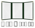 Goodsmart Restaurant Menu Covers – 25 Pack Green 6-View Trifold 8.5" x 11", Side-Loading Vinyl & Plastic Menu Holders, Clear Menu Sleeves, Leather-Style Café Covers with Gold Corners